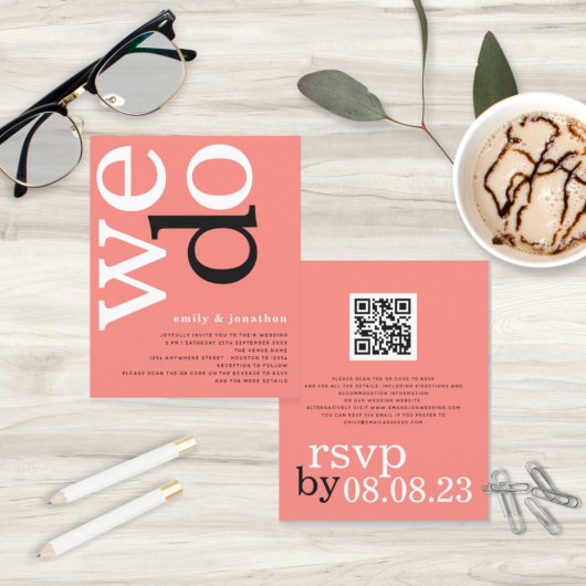 バジェットコーラルバラ文字QRコードウェディング招待