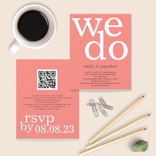 バジェットコーラルバラ文字QRコードウェディング招待