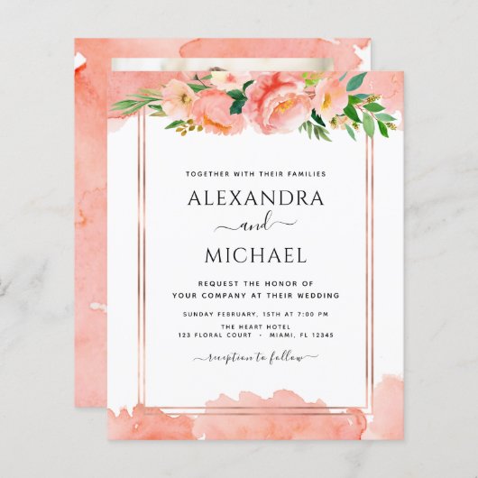 バジェットコーラルピーチフォトフローラジオメトリック結婚ス (正面/裏面)