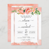 バジェットコーラルピーチフォトフローラジオメトリック結婚ス (正面/裏面)