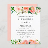 バジェットコーラルピーチフォトフローラ結婚式招待状 (正面/裏面)