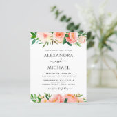 バジェットコーラルピーチフォトフローラ結婚式招待状 (スタンド正面)