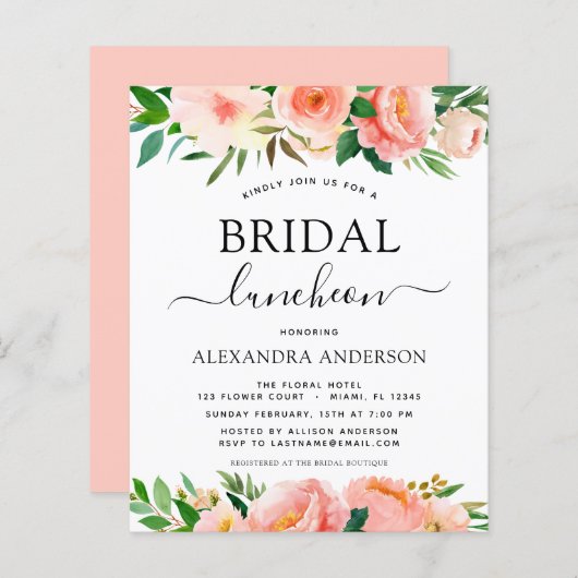 バジェットコーラルピーチフローラブライダルシャワールンチョン (正面/裏面)