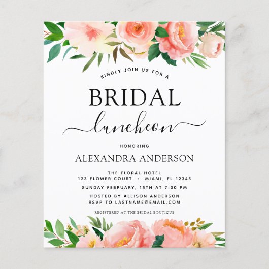 バジェットコーラルピーチフローラブライダルシャワールンチョン チラシ (正面)