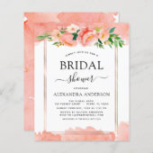 バジェットコーラルピーチフローラブライダルシャワー招待 (正面/裏面)