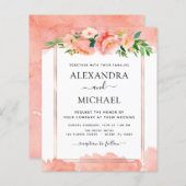 バジェットコーラルピーチフローラ結婚式招待状 (正面/裏面)