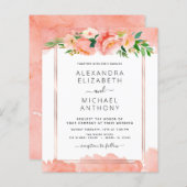 バジェットコーラルピーチフローラ結婚式招待状 (正面/裏面)