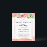 バジェットコーラルピーチフローラSweet sixteen招待状<br><div class="desc">予算バラ金ゴールド幾何学的に珊瑚、桃と白フローラとユーカリ緑の植物性春または夏パステルSweet sixteen(16th)誕生日パーティーお祝い招待状 – 特別なのための植物花と緑と美しくスクリプトの誕生祝いを含みまエレガントすモダン。</div>