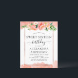 バジェットコーラルピーチフローラSweet sixteen招待状<br><div class="desc">予算バラ金ゴールド幾何学的に珊瑚、桃と白フローラとユーカリ緑の植物性春または夏パステルSweet sixteen(16th)誕生日パーティーお祝い招待状 – 特別なのための植物花と緑と美しくスクリプトの誕生祝いを含みまエレガントすモダン。</div>
