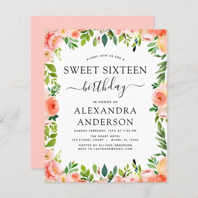バジェットコーラルピーチフローラSweet sixteen誕生日 (正面/裏面)