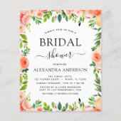 バジェットコーラルピーチブライダルシャワーフローラ招待状 (正面)