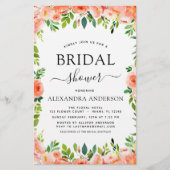 バジェットコーラルピーチブライダルシャワーフローラ招待状 (正面)