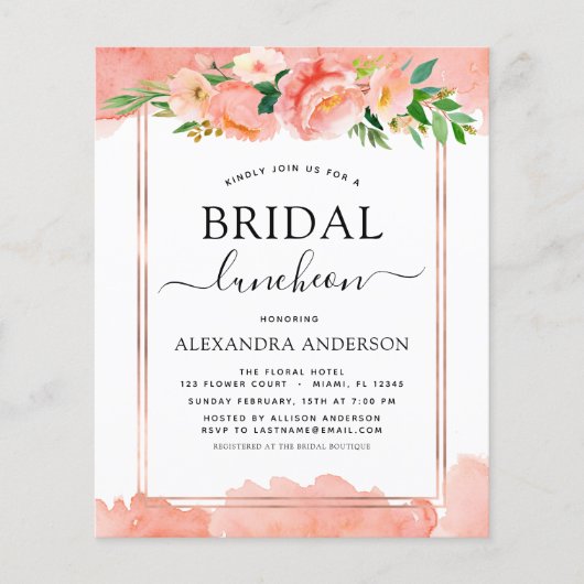 バジェットコーラルピーチブライダルシャワールンチョン (正面)