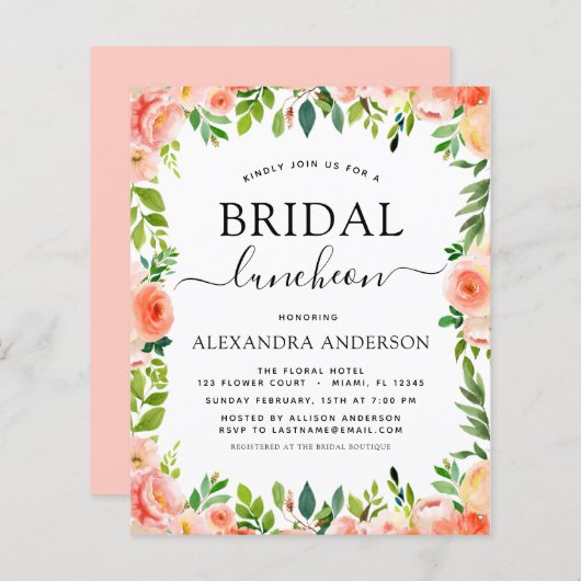 バジェットコーラルピーチブライダルシャワールンチョン (正面/裏面)