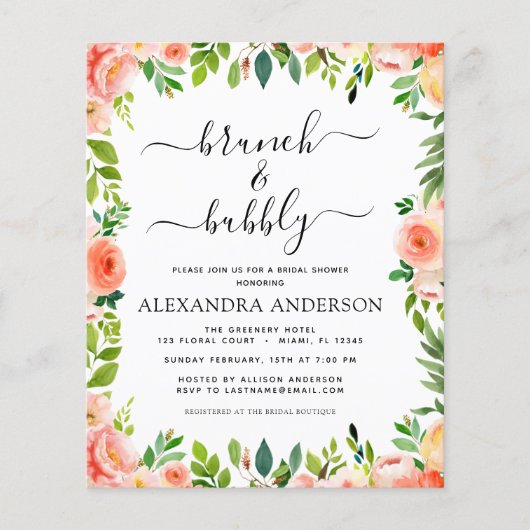 バジェットコーラルピーチブランチ&バブリーブライダルシャワー チラシ (正面)