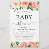 バジェットコーラルピーチベビーシャワーフローラ招待状 (正面)