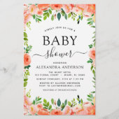 バジェットコーラルピーチベビーシャワーフローラ招待状 (正面)