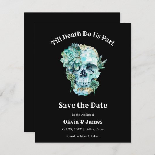 バジェットゴシックのハロウィーン結婚式の日付カードを保存 (正面/裏面)