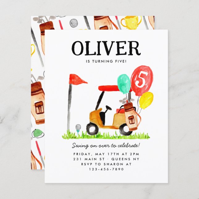 バジェットゴルフカートバッグバルーンキッズゴルファー誕生日 (正面/裏面)