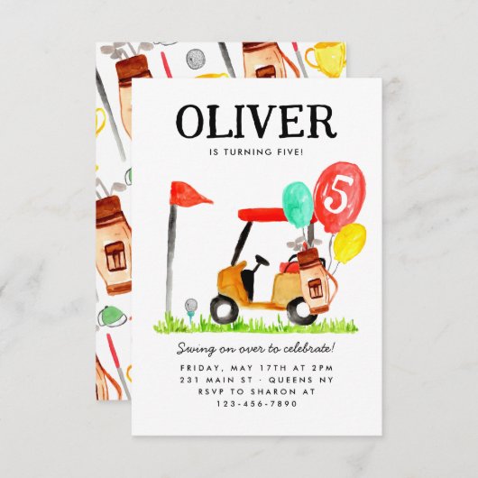 バジェットゴルフカートバッグバルーンキッズゴルファー誕生日 ノートカード (正面/裏面)