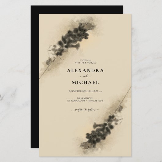 バジェットゴールデンラベンダーフラワーズ結婚式招待状 (正面/裏面)