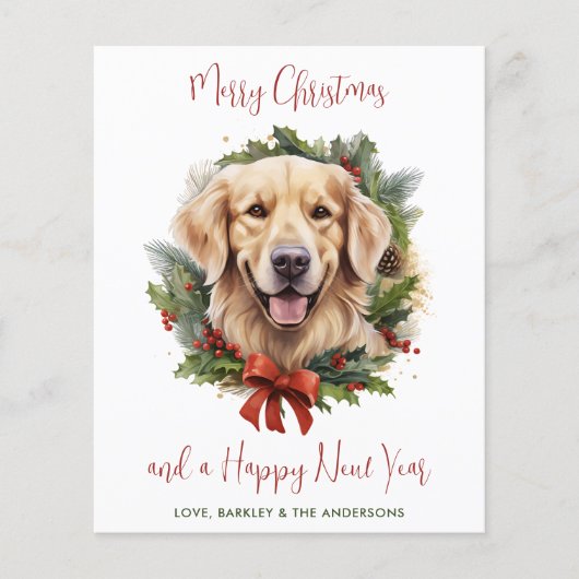 バジェットゴールデンレトリエバードッグメリークリスマスカード (正面)