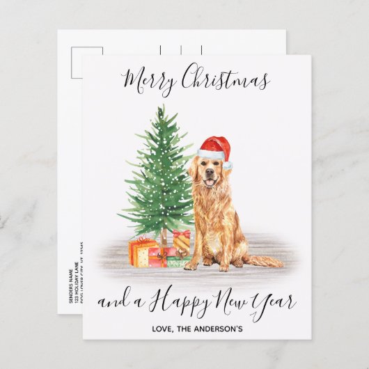 バジェットゴールデンレトリエバードッグラバークリスマスカード (正面/裏面)