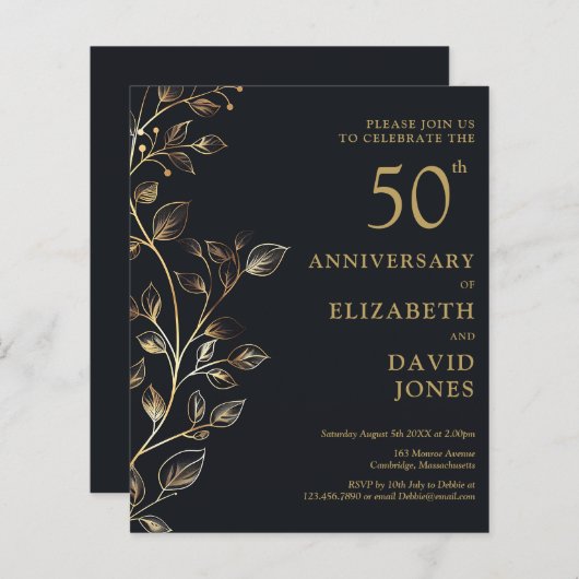 バジェットゴールデン結婚50周年記念招待状 (正面/裏面)