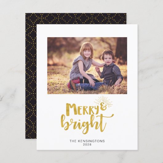 バジェットゴールドフォイルクリスマスタイポグラフィホリデーカード (正面/裏面)