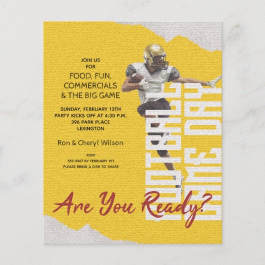 バジェットサッカープレーヤーゲームデー金ゴールド招待状 (正面)