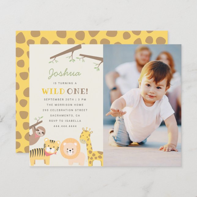 バジェットサファリアニマルワイルドワン写真1st誕生日 (正面/裏面)