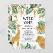 バジェットサファリベイビーシャワーグリーン金ゴールド招待状 (正面/裏面)