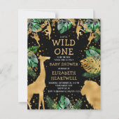 バジェットサファリベイビーシャワーブラック金ゴールド招待状 (正面)