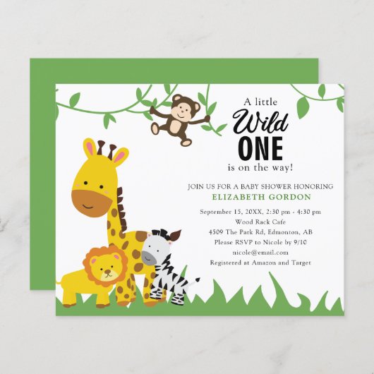 バジェットサファリワイルドワンベビーシャワージャングル動物 (正面/裏面)