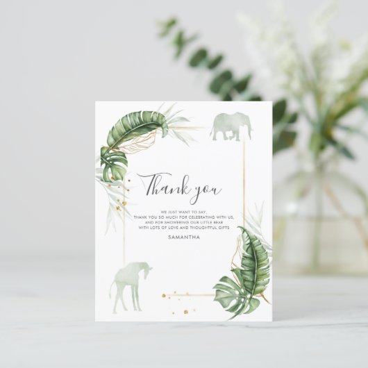 バジェットサファリ動物ベビーシャワーサンキューカード (スタンド正面)