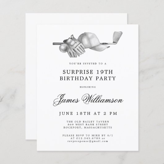 バジェットサプライズゴルフ19th誕生日招待状 (正面/裏面)