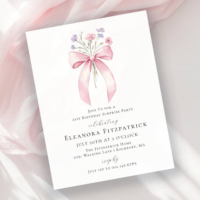 バジェットサプライズ21stバースデーピンクボウ招待状 (クリエイターアップロード済み)
