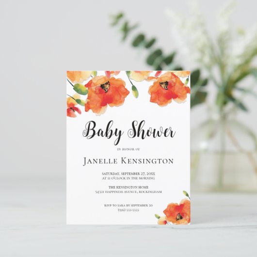 バジェットサマーゴールデンポピー赤ちゃんシャワー招待状 (スタンド正面)