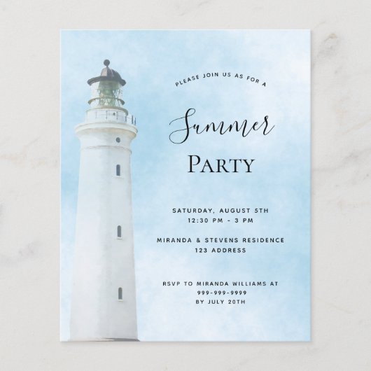 バジェットサマーパーティービーチ灯台への招待 (正面)