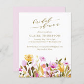 バジェットサマーピンクフラワーズブライダルシャワー招待状 (正面/裏面)