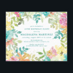 バジェットサマーフローラ40th誕生日招待状<br><div class="desc">2024年夏の新機能。カラフル夏のモダンフローラ水の色は、ピンク、ターコイズブルー、黄色とオレンジ色の花を特徴とする。彼らは型枠素朴な、ボホシック、植物性のフレームのまわりにあなたの誕生日パーティー詳細。このアイテムは夏の水の色のフローラコレクションの一部である。プロ仕様の招待テンプレート、歓迎シンボルや象徴、パーティー装飾が含まれている。</div>