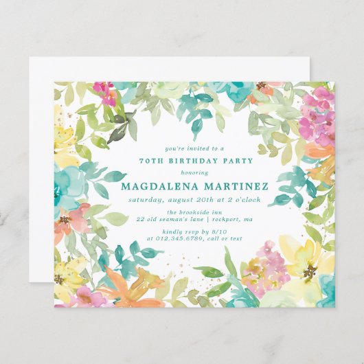 バジェットサマーフローラ70th誕生日招待状 (正面/裏面)