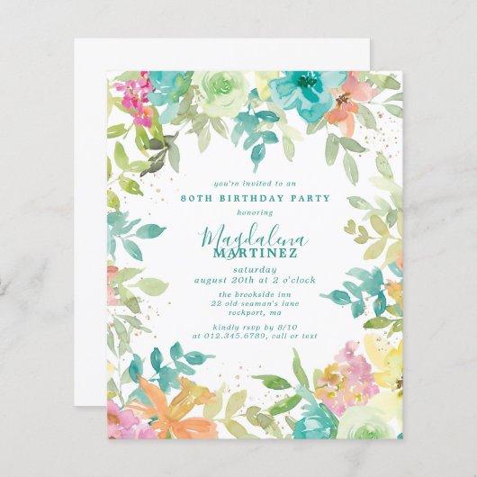 バジェットサマーフローラ80th誕生日招待状 (正面/裏面)