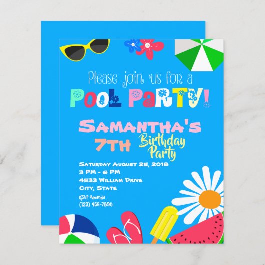 バジェットサマープールパーティー誕生日ビーチボール (正面/裏面)