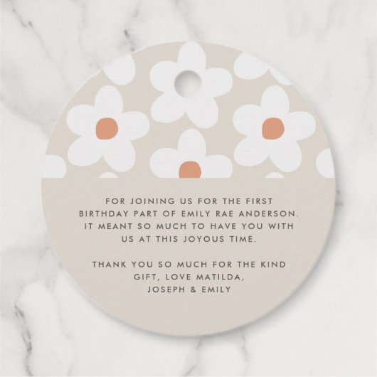 バジェットサンキュー誕生日デイジーテラコッタナチュラル フェイバータグ (裏面)