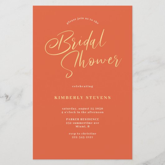 バジェットサンセットオレンジサマーブライダルシャワー招待状 (正面)