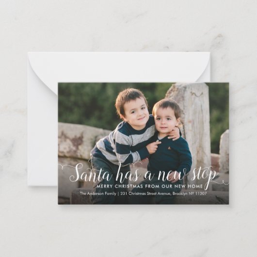 バジェットサンタニューホームストップフォトホリデームービング ノートカード (正面)