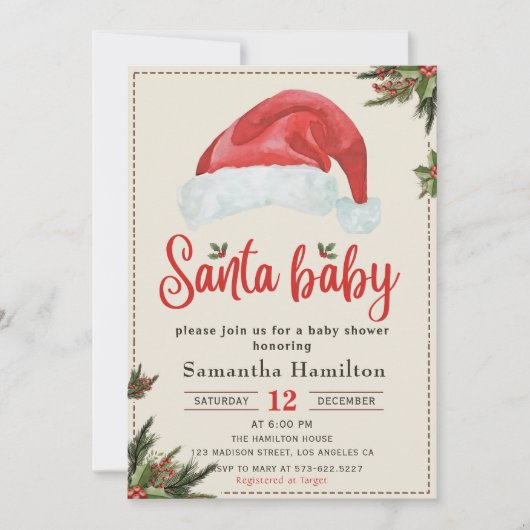 バジェットサンタベビークリスマスベビーシャワー招待状 招待状 (正面)