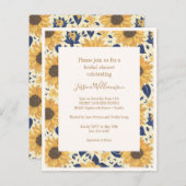 バジェットサンフラワーイエローブルーブライダルシャワー招待状 (正面/裏面)