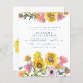 バジェットサンフラワーウォーターカラーブライダルシャワー招待状 (正面/裏面)